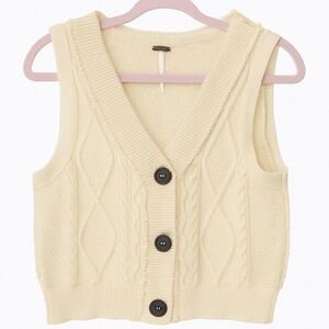 Cream Knit Button-Up Kids Vest free people